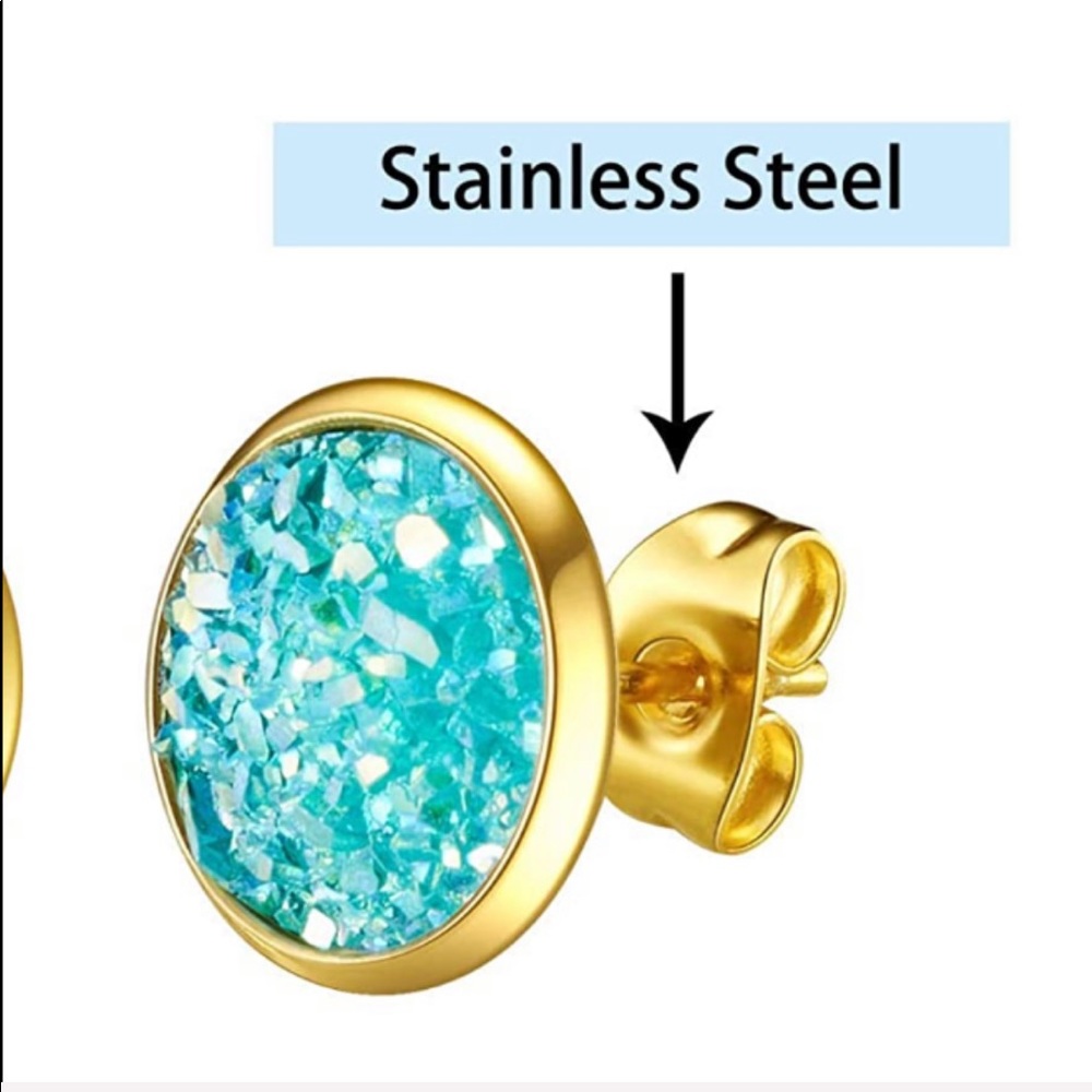 Orange Iridescent Stud Earrings - Picture 4 of 6